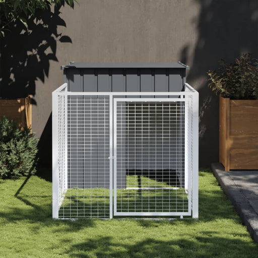 Dog House With Run Anthracite 110x201x110 Cm Galvanised