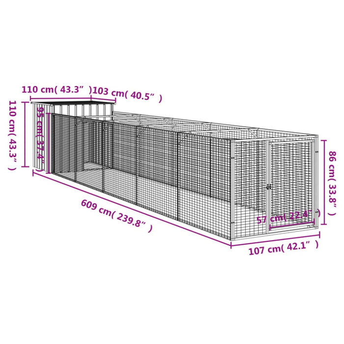 Dog House With Run Anthracite 110x609x110 Cm Galvanised