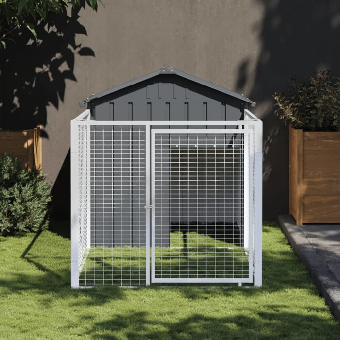 Dog House With Run Anthracite 117x201x123 Cm Galvanised