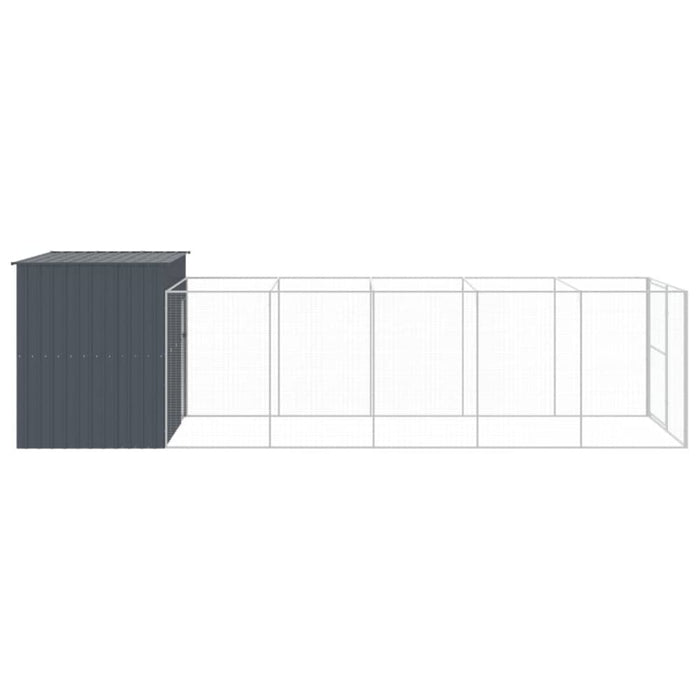 Dog House With Run Anthracite 214x661x181 Cm Galvanised