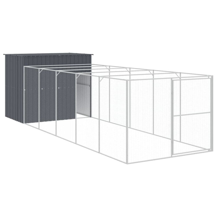 Dog House With Run Anthracite 214x661x181 Cm Galvanised