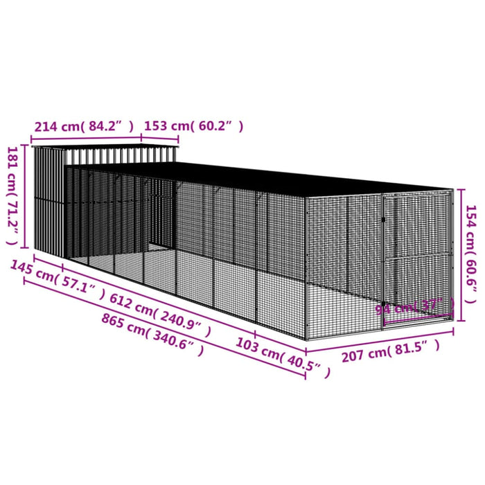 Dog House With Run Anthracite 214x865x181 Cm Galvanised