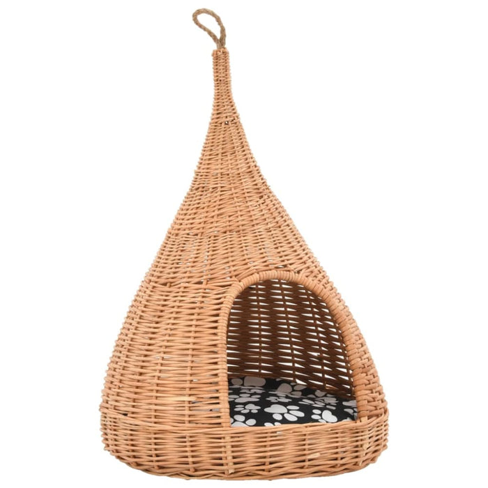 Cat House With Cushion 40x60 Cm Natural Willow Teepee Oibiii