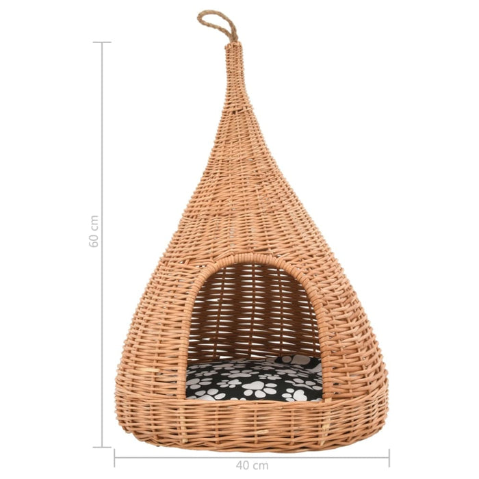 Cat House With Cushion 40x60 Cm Natural Willow Teepee Oibiii