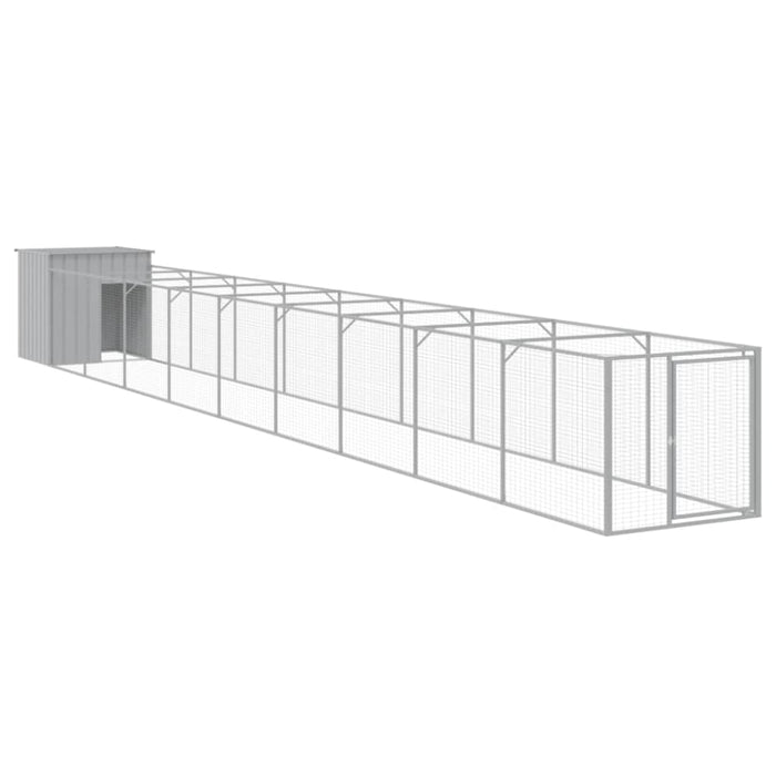 Dog House With Run Light Grey 110x1017x110 Cm Galvanised