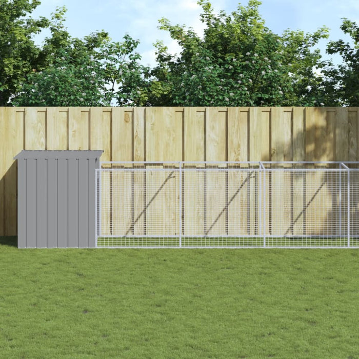 Dog House With Run Light Grey 110x1221x110 Cm Galvanised