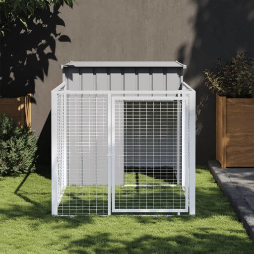 Dog House With Run Light Grey 110x201x110 Cm Galvanised