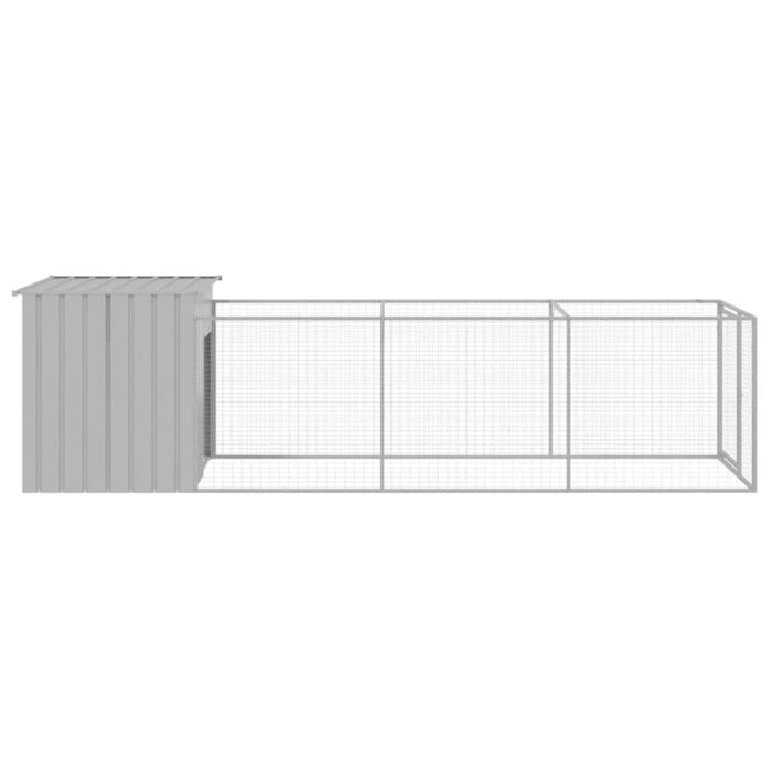 Dog House With Run Light Grey 110x405x110 Cm Galvanised