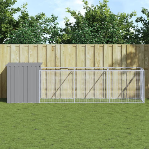 Dog House With Run Light Grey 110x405x110 Cm Galvanised