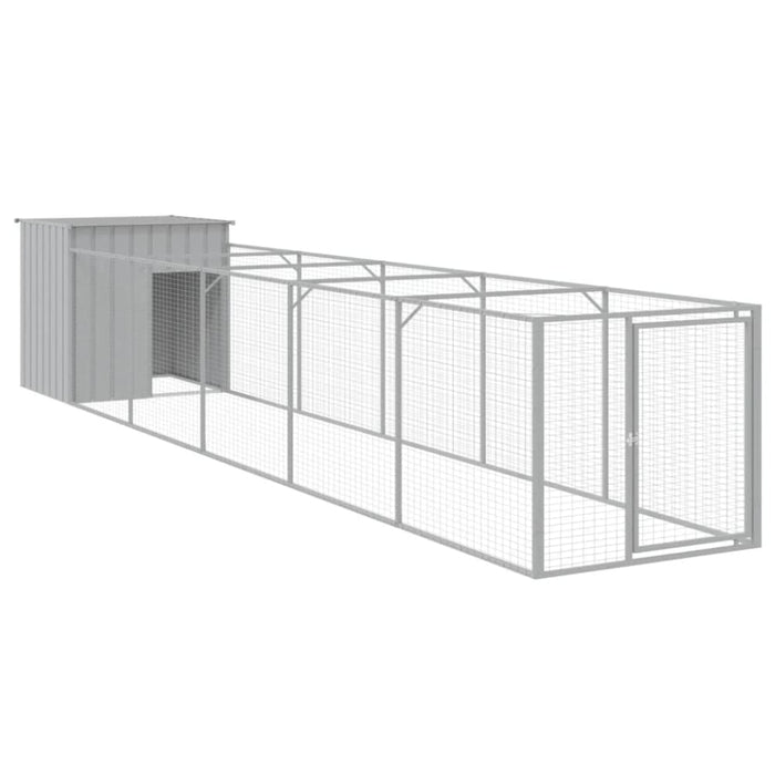 Dog House With Run Light Grey 110x609x110 Cm Galvanised