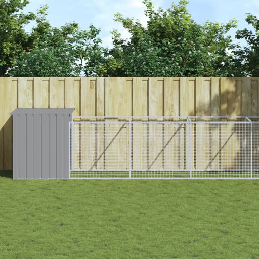 Dog House With Run Light Grey 110x609x110 Cm Galvanised