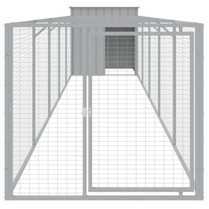 Dog House With Run Light Grey 110x609x110 Cm Galvanised