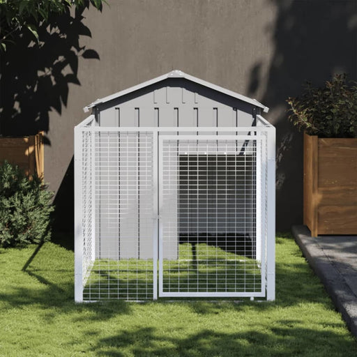 Dog House With Run Light Grey 117x201x123 Cm Galvanised