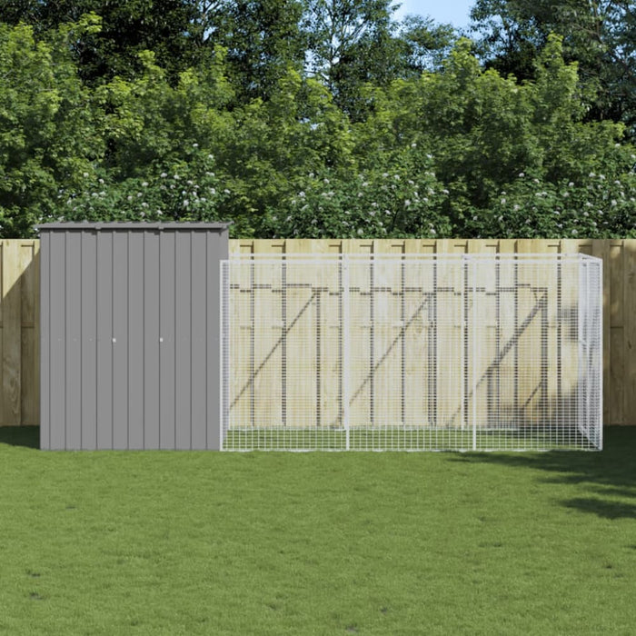 Dog House With Run Light Grey 165x455x181 Cm Galvanised