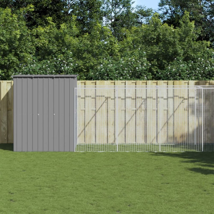 Dog House With Run Light Grey 165x659x181 Cm Galvanised