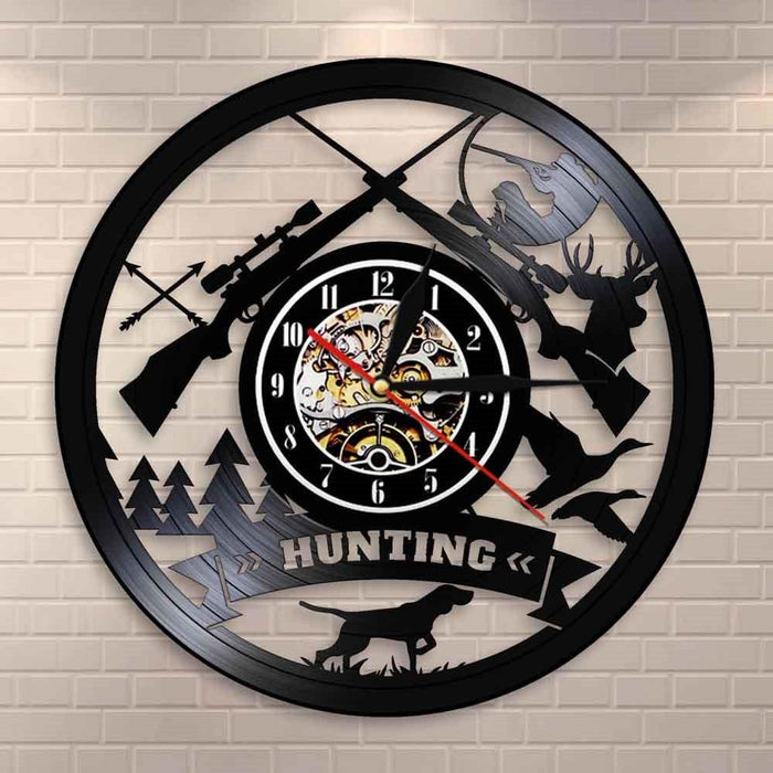 Hunting Logo Rifle Gun Sign Led Vinyl Record Wall Clock