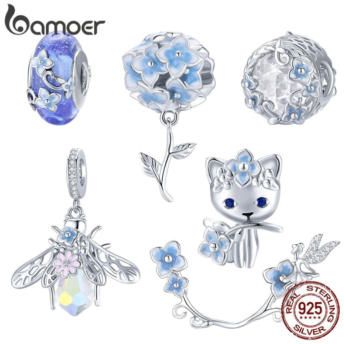 Hydrangeas 925 Sterling Silver Cat Elf Round Blue Flower