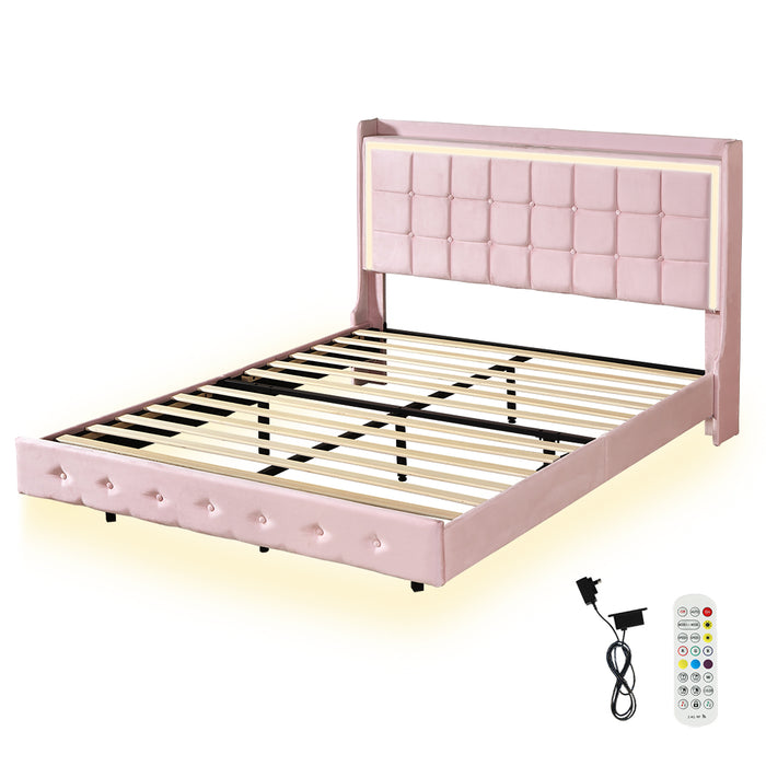 Queen Floating Bed Frame - Pink