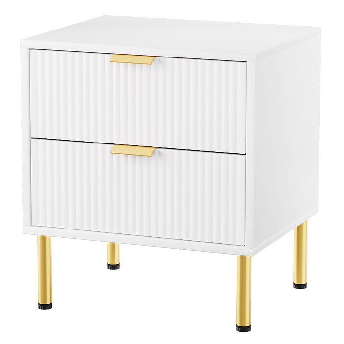 Goslash Picks Bedside Table With 2 Drawers White Metal Legs