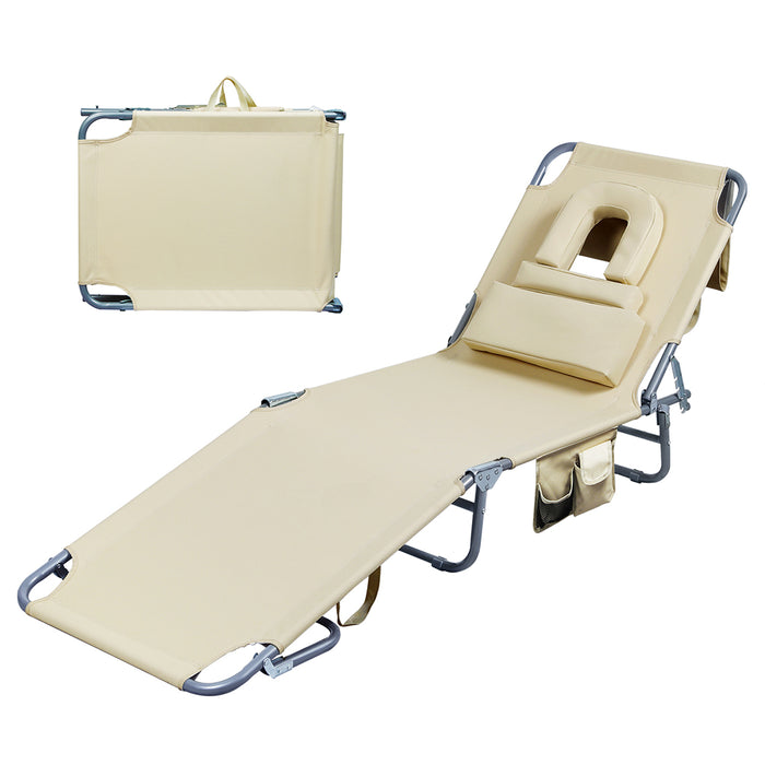 Goslash Picks Foldable Beach Lounge Chairs With Face Hole Khaki