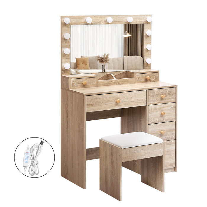 Dressing Table Stool Set Oak - Oak