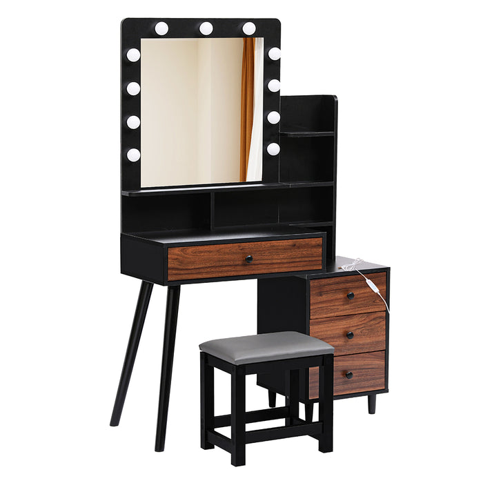 Dressing Table Stool Set - Black And Brown