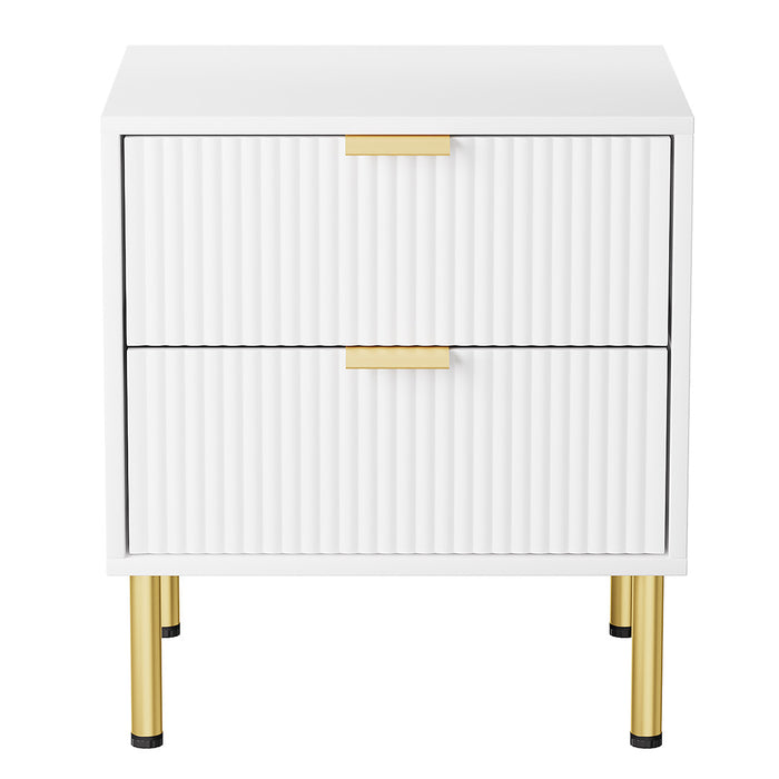 Goslash Picks Bedside Table With 2 Drawers White Metal Legs