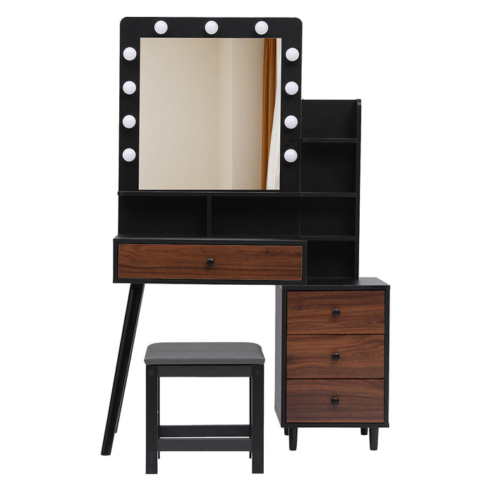 Dressing Table Stool Set - Black And Brown