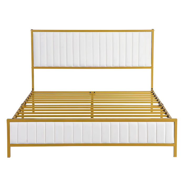 Metal Bed Frame Under Bed Storage Queen Beige
