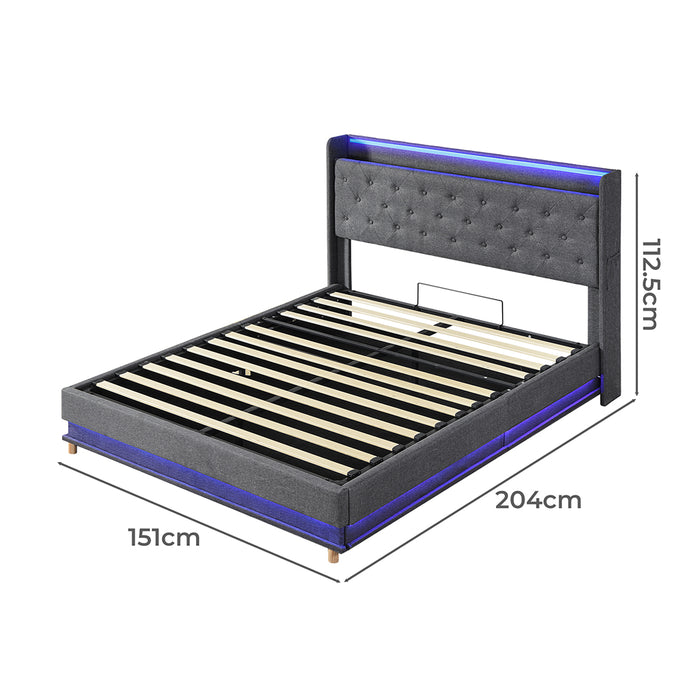 Double Bed Frame Gas Lift Led Light