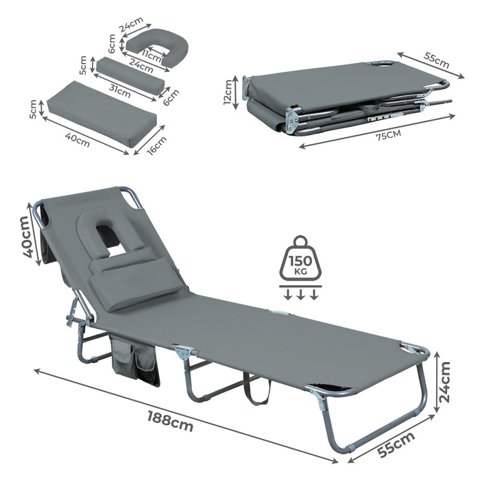 Goslash Picks Foldable Beach Lounge Chairs With Face Hole Grey