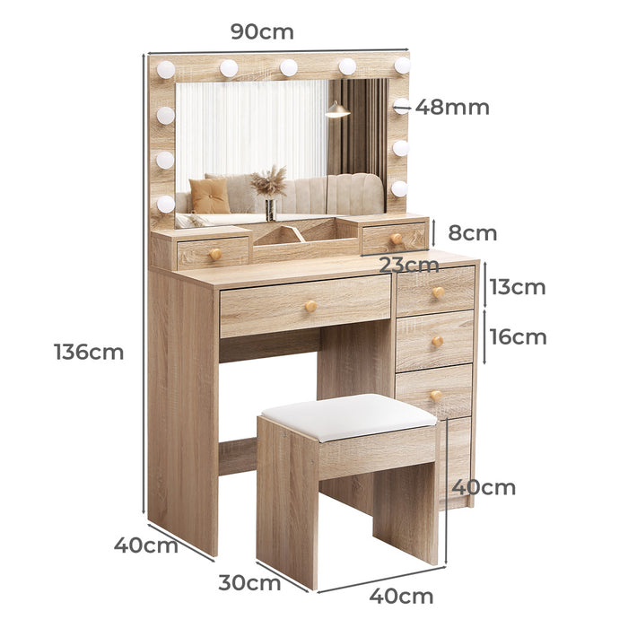 Dressing Table Stool Set Oak - Oak