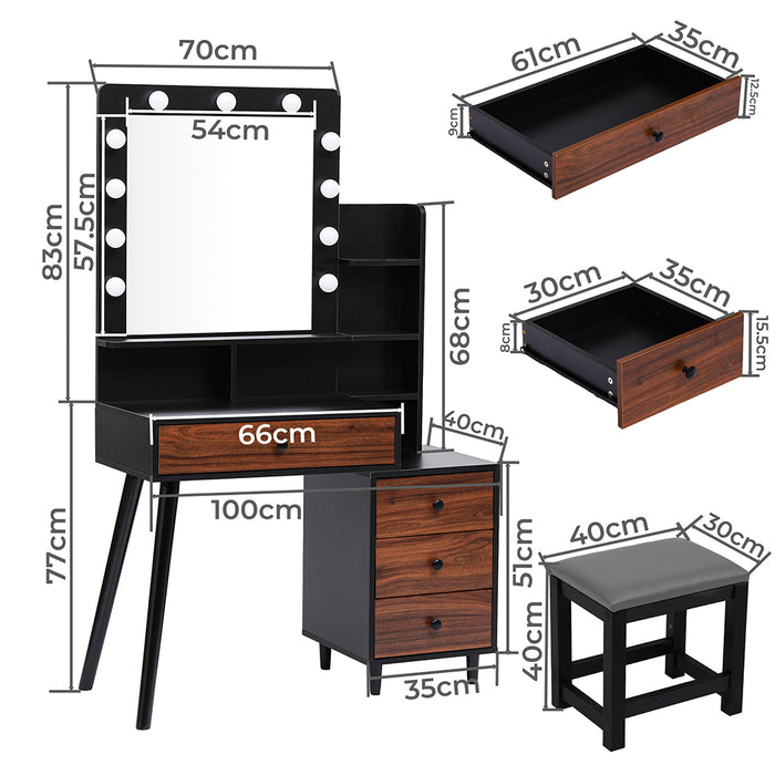 Dressing Table Stool Set - Black And Brown