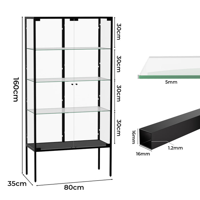 Glass Display Cabinet Steel 4 Tier 160Cm