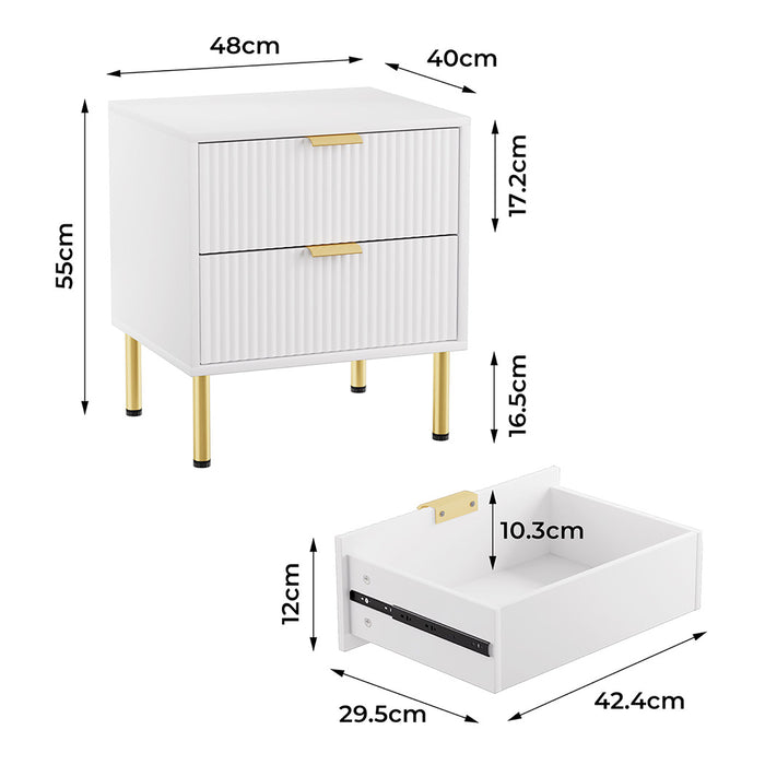 Goslash Picks Bedside Table With 2 Drawers White Metal Legs