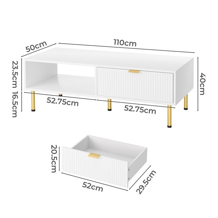 110Cm Coffee Table - White Gold