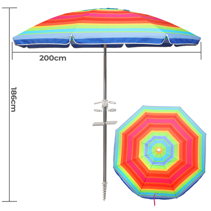 2M Outdoor Beach Umbrellas Sand Colorful