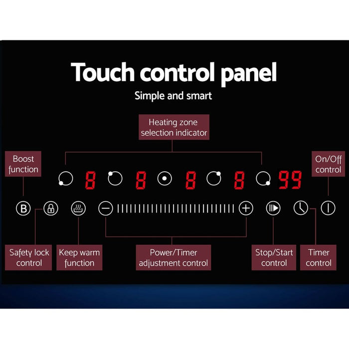 Induction Cooktop 90cm Electric Cooker Ceramic 5 Zones