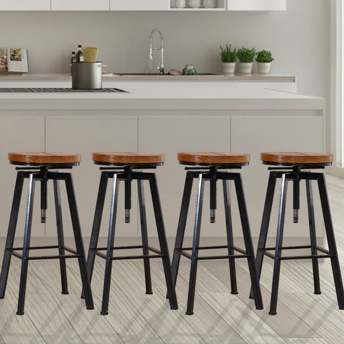 4x Industrial Bar Stools Kitchen Stool Wooden Barstools