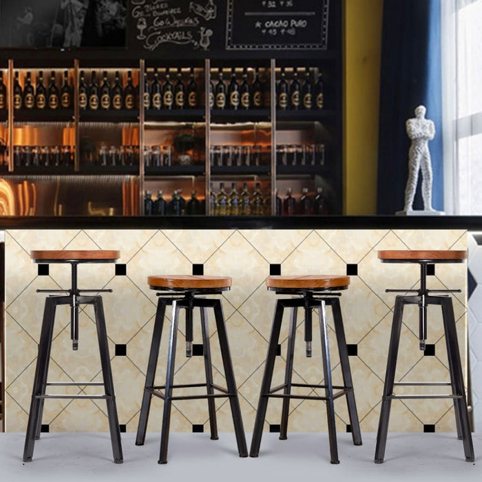 4x Industrial Bar Stools Kitchen Stool Wooden Barstools