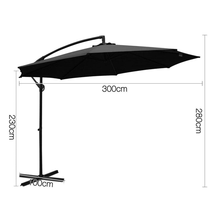 Instahut 3m Cantilevered Outdoor Umbrella - Black