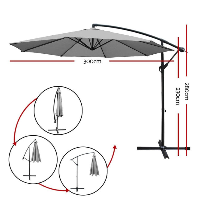 Instahut 3m Outdoor Furniture Garden Umbrella Grey