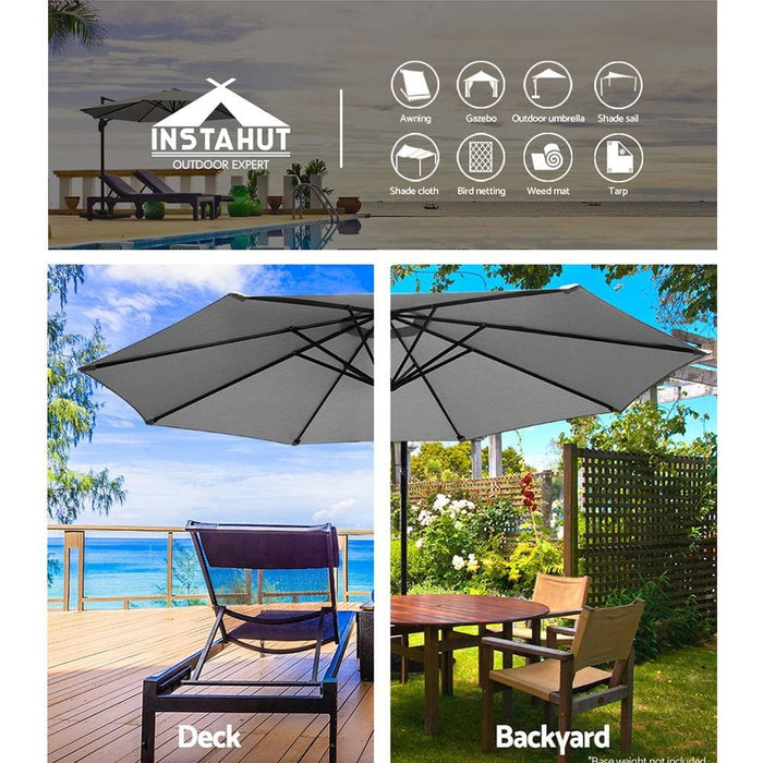 Instahut 3m Outdoor Furniture Garden Umbrella Grey