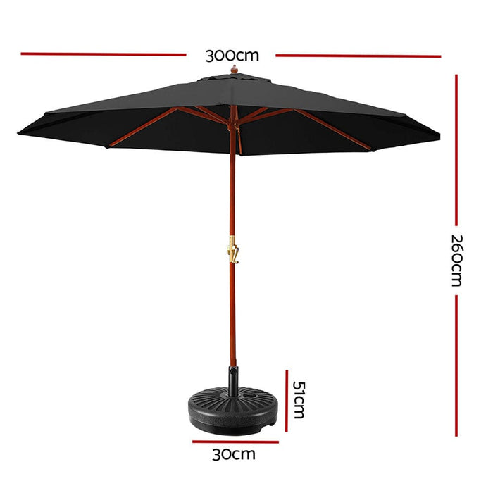 Instahut 3m Umbrella With Base Outdoor Pole Umbrellas Garden