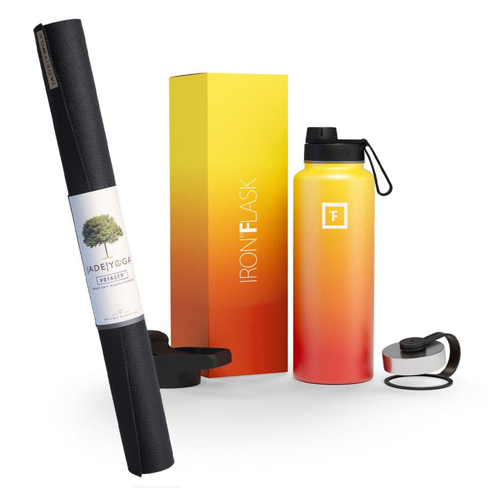 Jade Yoga Mat And Iron Flask Bottle Bundle Fire