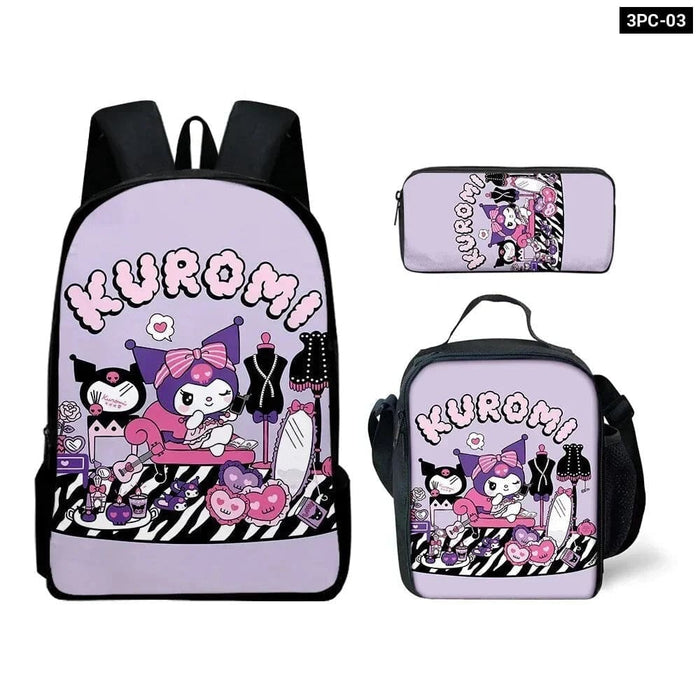 Kawaii Sanrio Kuromi Backpack And Pencil Bag Set For Kids