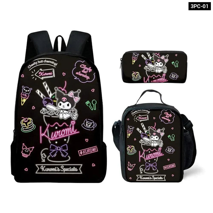 Kawaii Sanrio Kuromi Backpack And Pencil Bag Set For Kids