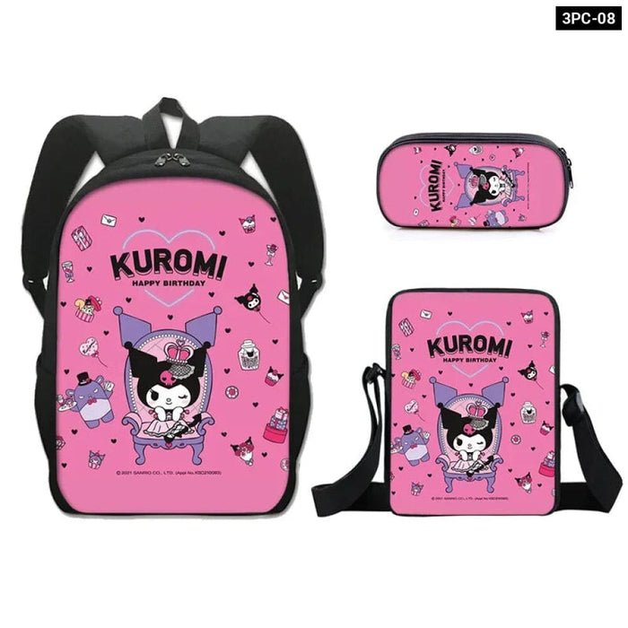 Kawaii Sanrio Kuromi Backpack And Pencil Bag Set For Kids