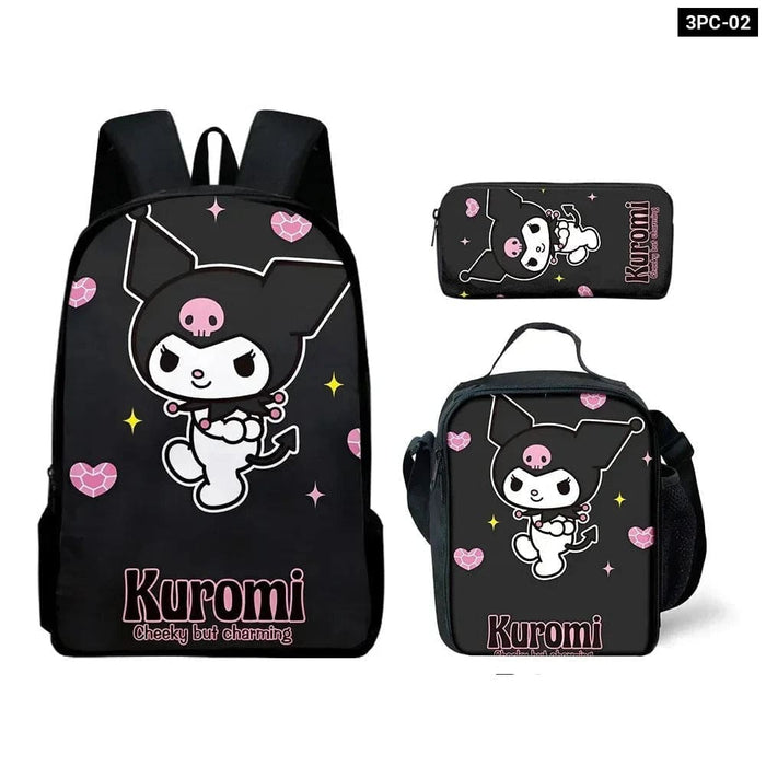 Kawaii Sanrio Kuromi Backpack And Pencil Bag Set For Kids