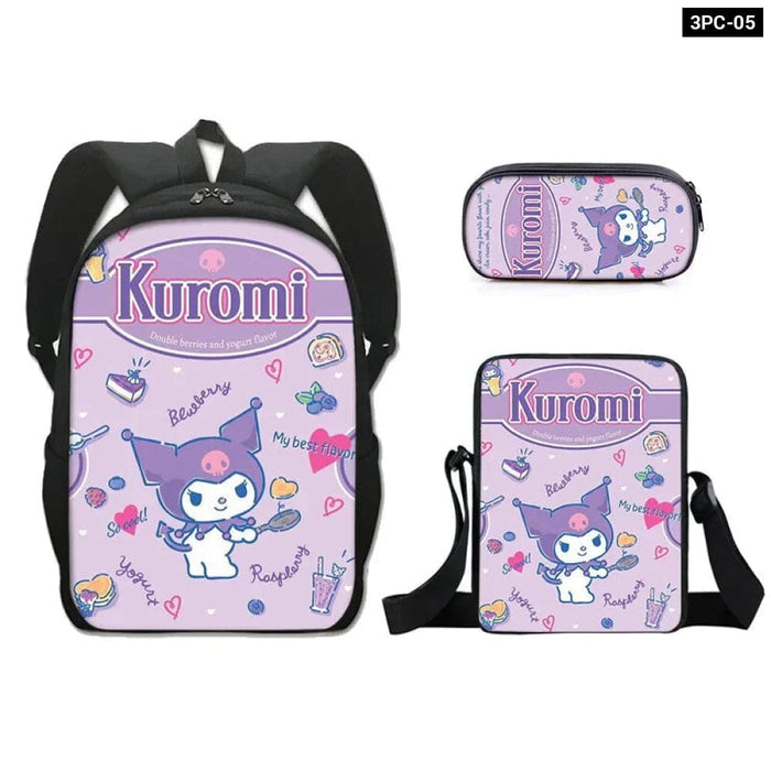 Kawaii Sanrio Kuromi Backpack And Pencil Bag Set For Kids